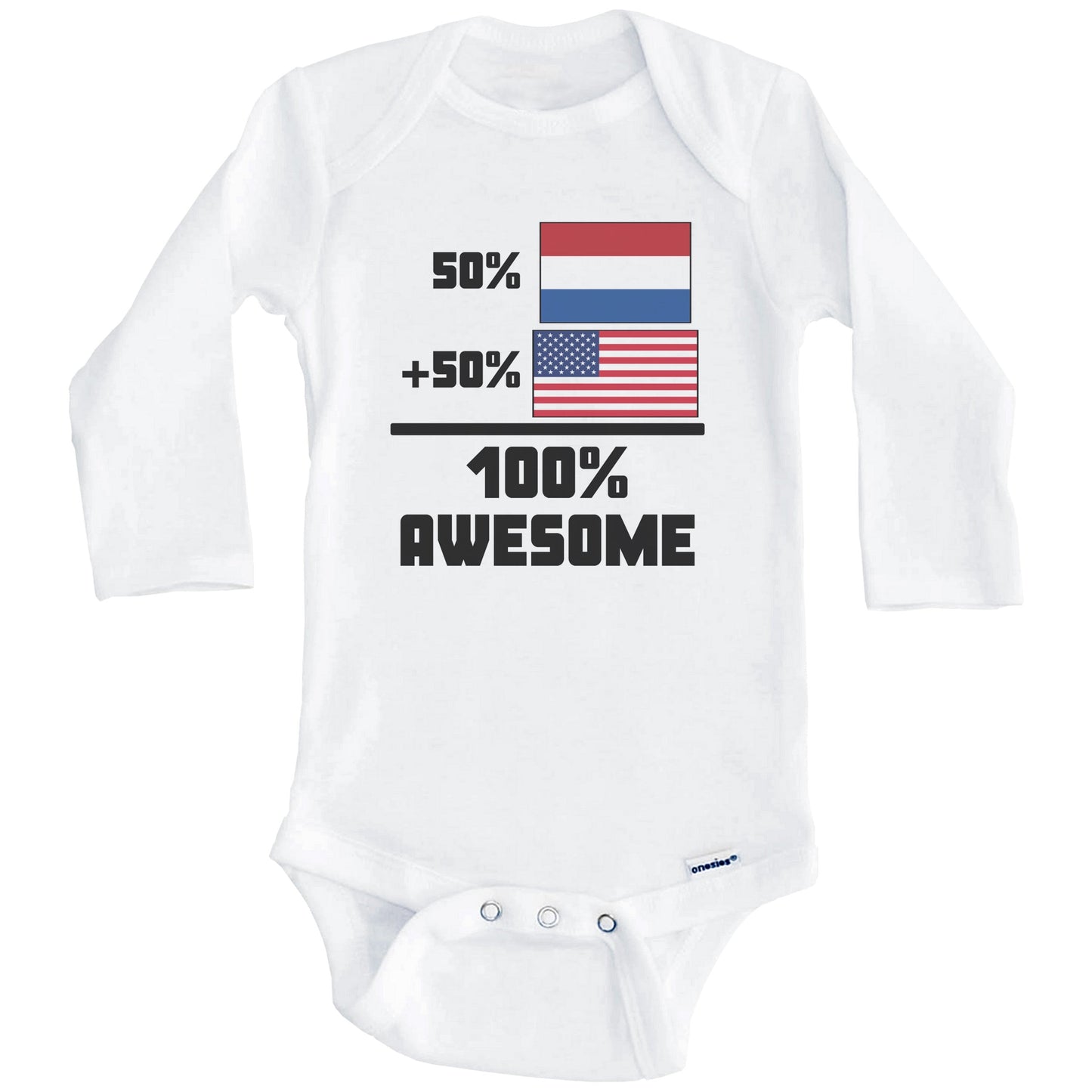 50% Dutch 50% American 100% Awesome Funny Flag Baby Onesie (Long Sleeves)