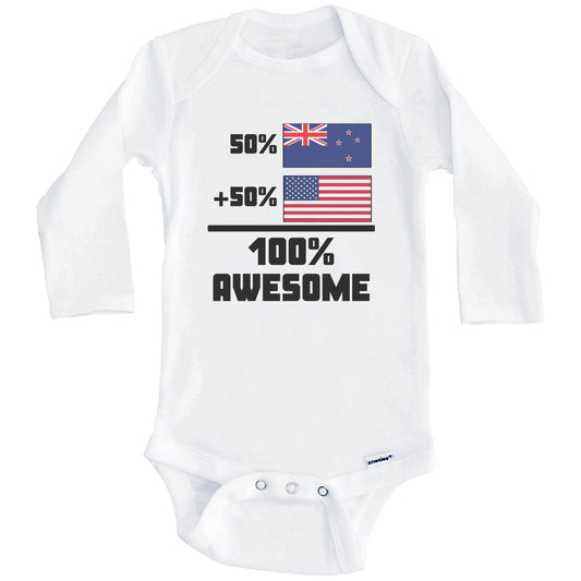 50% New Zealand 50% American 100% Awesome Funny Flag Baby Onesie (Long Sleeves)