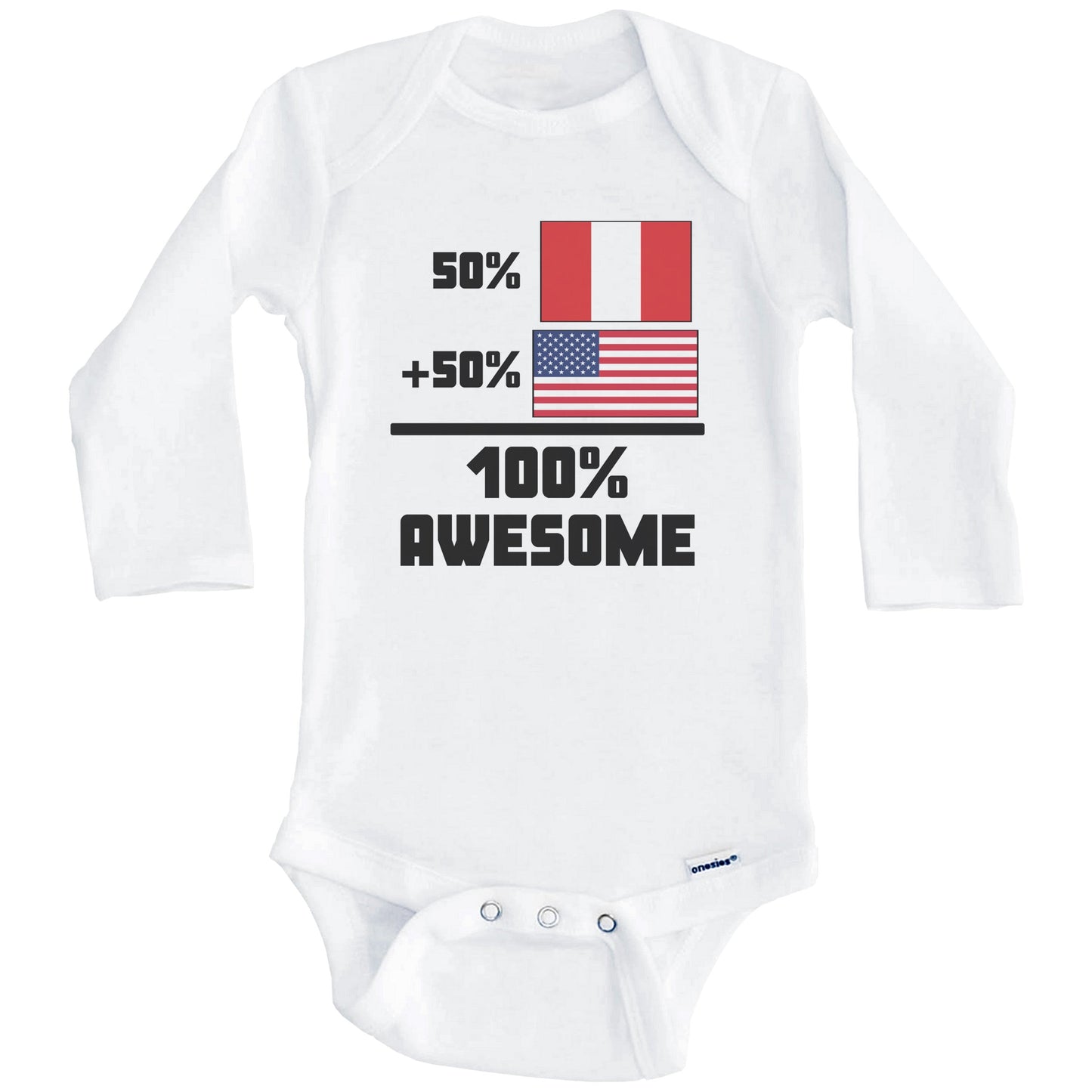 50% Peruvian 50% American 100% Awesome Funny Flag Baby Onesie (Long Sleeves)