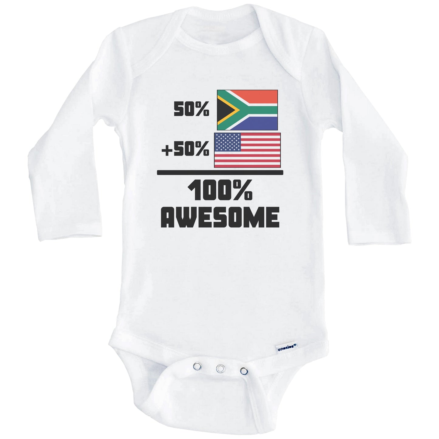50% South African 50% American 100% Awesome Funny Flag Baby Onesie (Long Sleeves)