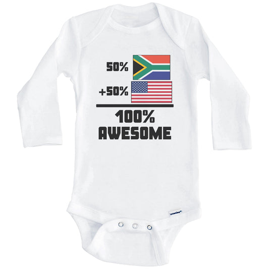 50% South African 50% American 100% Awesome Funny Flag Baby Onesie (Long Sleeves)