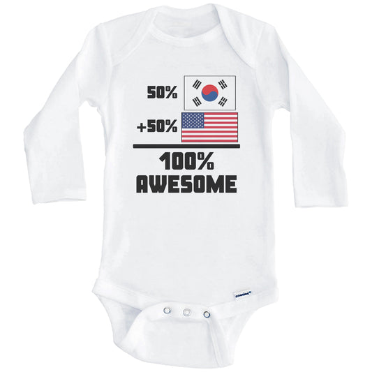 50% South Korean 50% American 100% Awesome Funny Flag Baby Onesie (Long Sleeves)
