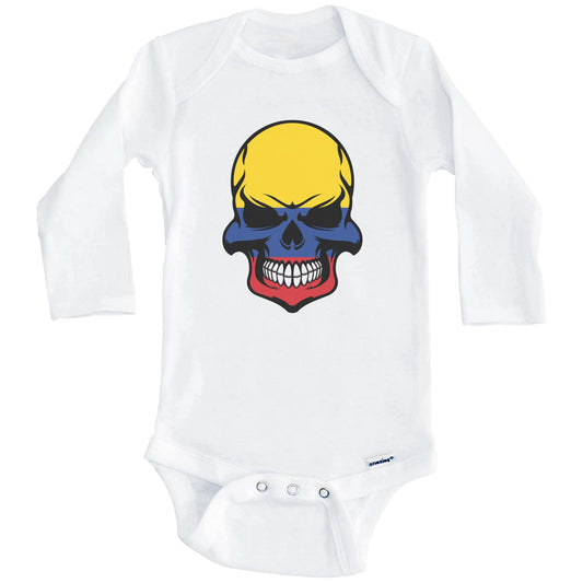 Colombian Flag Skull Cool Colombia Skull Baby Onesie (Long Sleeves)