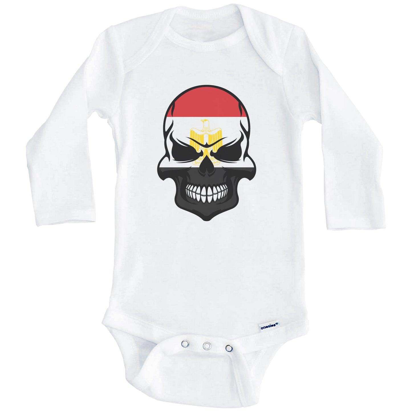 Egyptian Flag Skull Cool Egypt Skull Baby Onesie (Long Sleeves)