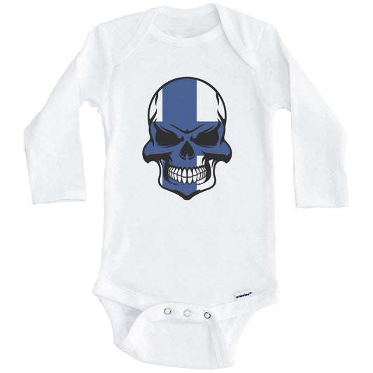 Finnish Flag Skull Cool Finland Skull Baby Onesie (Long Sleeves)
