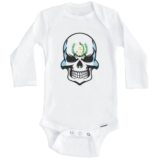 Guatemalan Flag Skull Cool Guatemala Skull Baby Onesie (Long Sleeves)