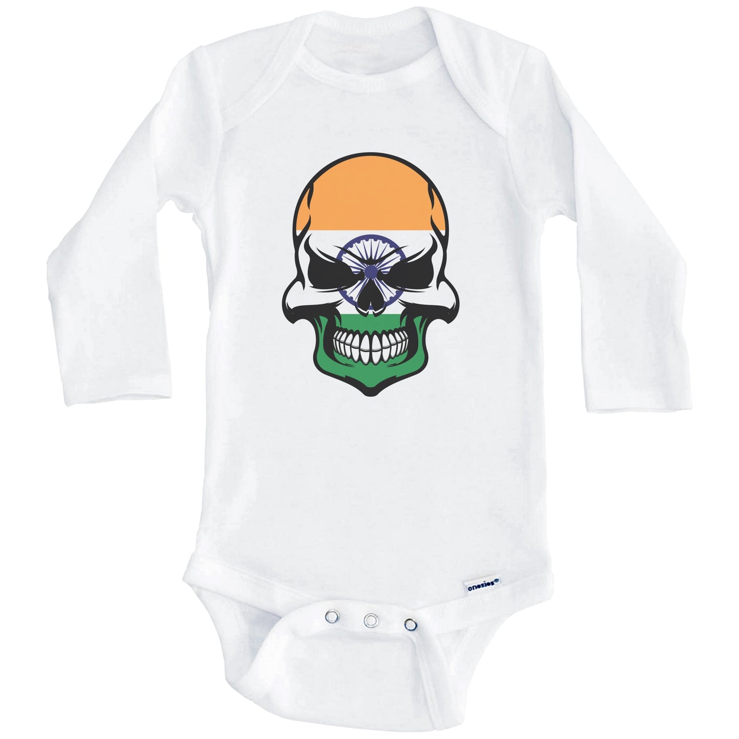 Indian Flag Skull Cool India Skull Baby Onesie (Long Sleeves)