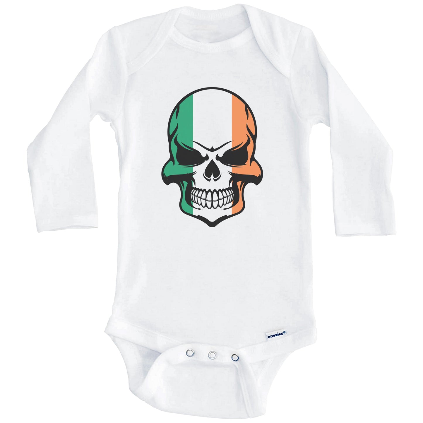 Irish Flag Skull Cool Ireland Skull Baby Onesie (Long Sleeves)