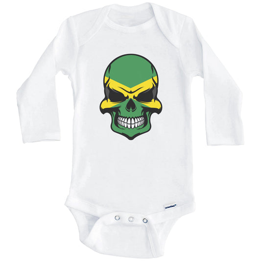 Jamaican Flag Skull Cool Jamaica Skull Baby Onesie (Long Sleeves)