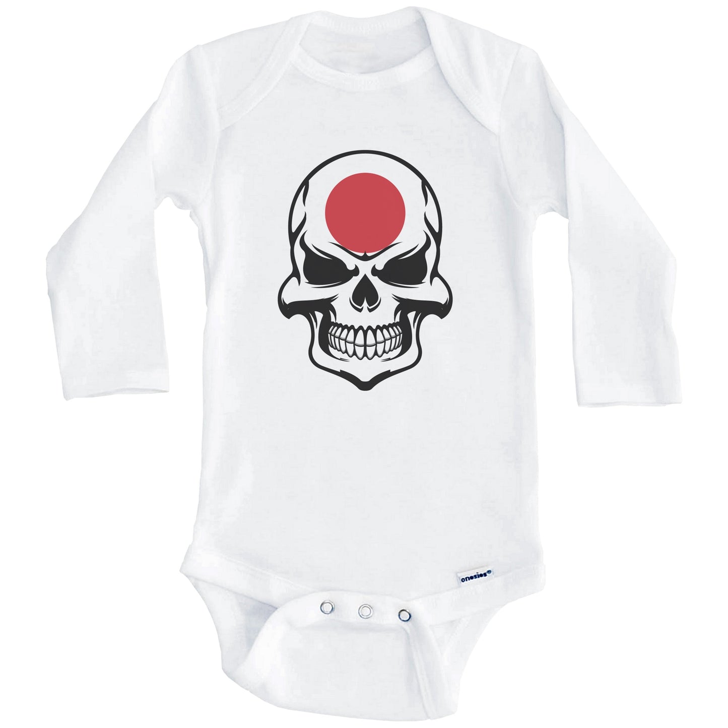 Japanese Flag Skull Cool Japan Skull Baby Onesie (Long Sleeves)