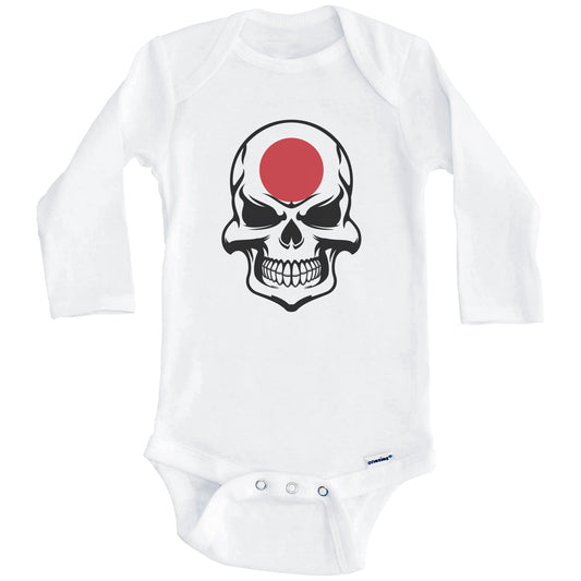 Japanese Flag Skull Cool Japan Skull Baby Onesie (Long Sleeves)