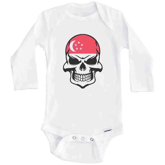 Singaporean Flag Skull Cool Singapore Skull Baby Onesie (Long Sleeves)