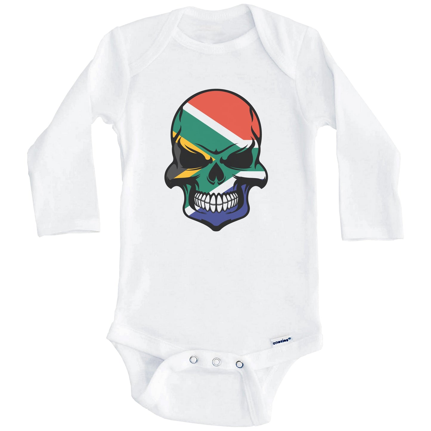 South African Flag Skull Cool South Africa Skull Baby Onesie (Long Sleeves)