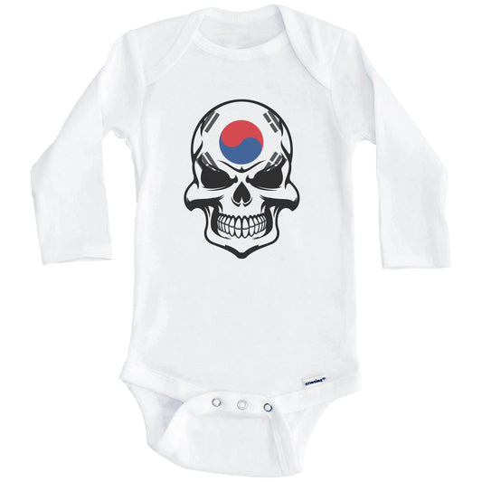 Korean Flag Skull Cool South Korea Skull Baby Onesie (Long Sleeves)