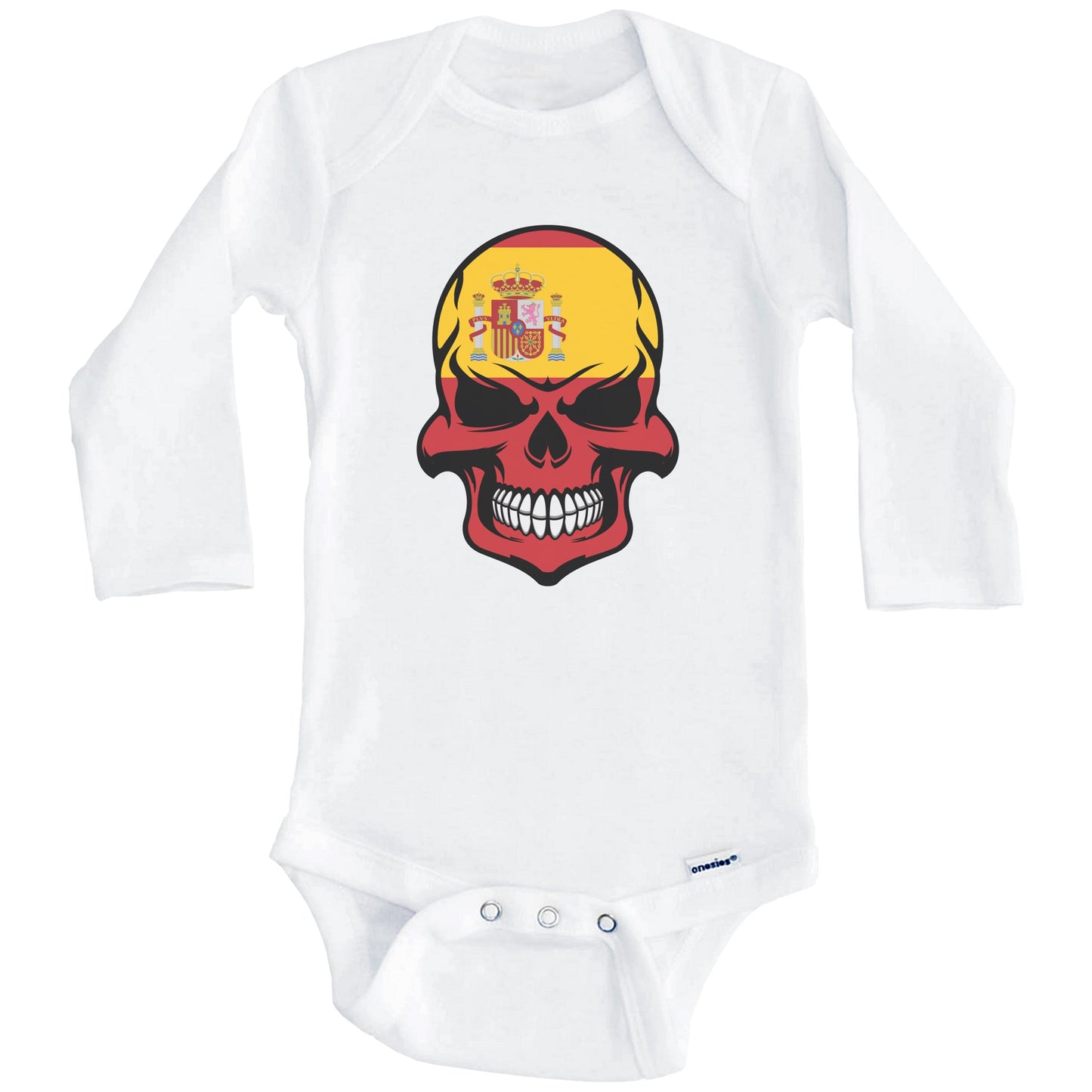 Spanish Flag Skull Cool Spain Skull Baby Onesie (Long Sleeves)