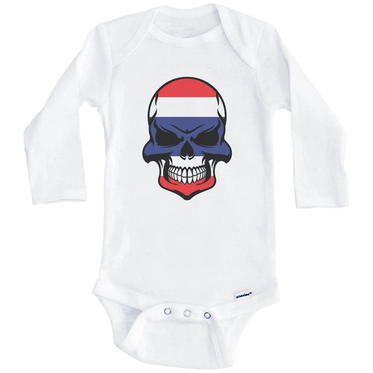 Thai Flag Skull Cool Thailand Skull Baby Onesie (Long Sleeves)