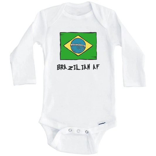 Brazilian AF Funny Brazil Flag Baby Onesie (Long Sleeves)