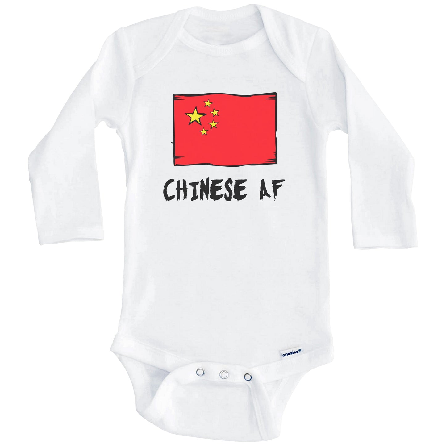 Chinese AF Funny China Flag Baby Onesie (Long Sleeves)
