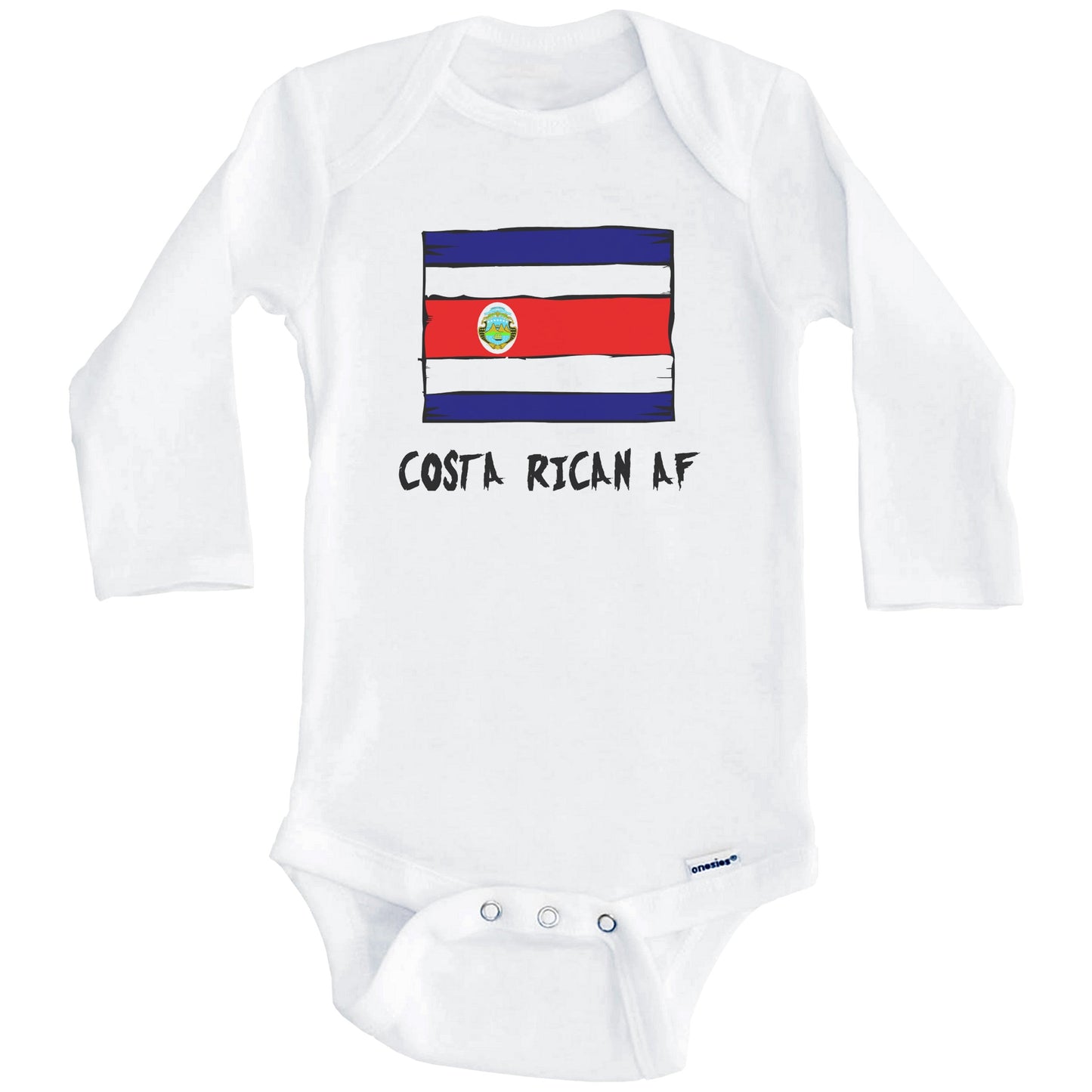 Costa Rican AF Funny Costa Rica Flag Baby Onesie (Long Sleeves)