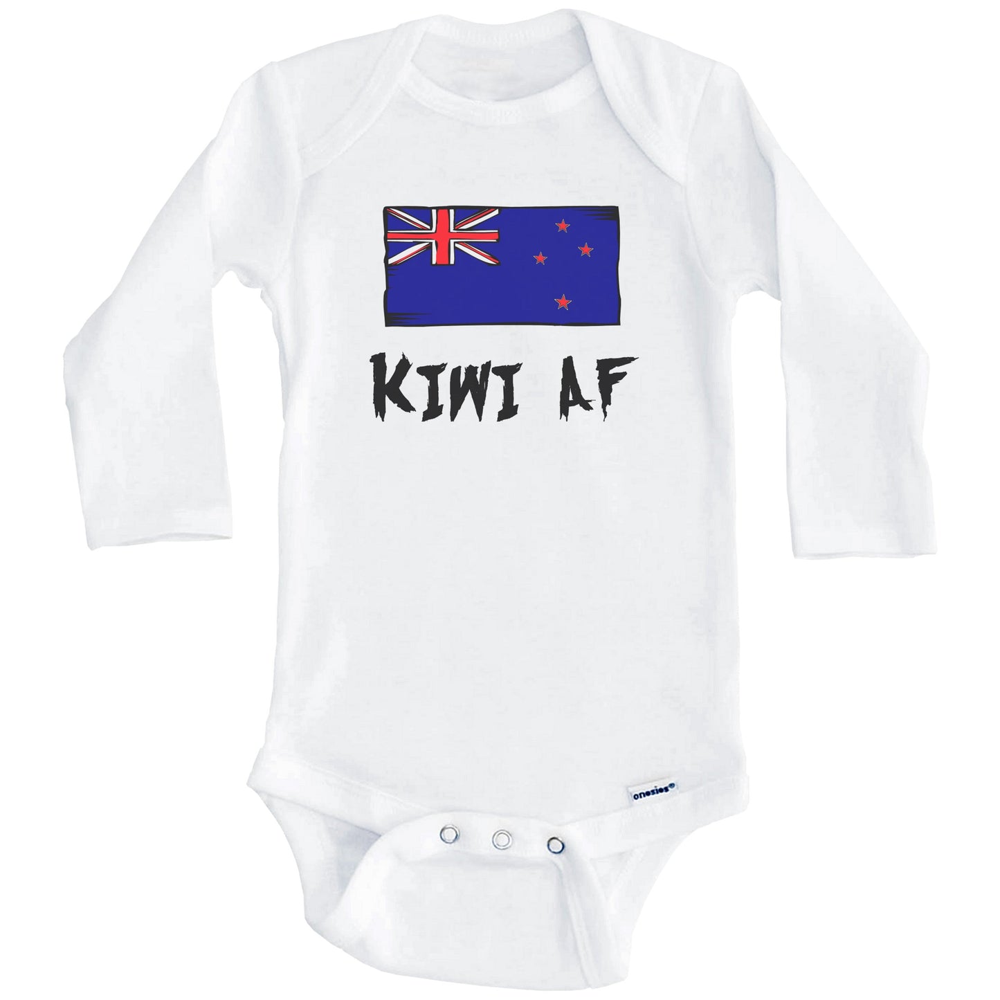 Kiwi AF Funny New Zealand Flag Baby Onesie (Long Sleeves)