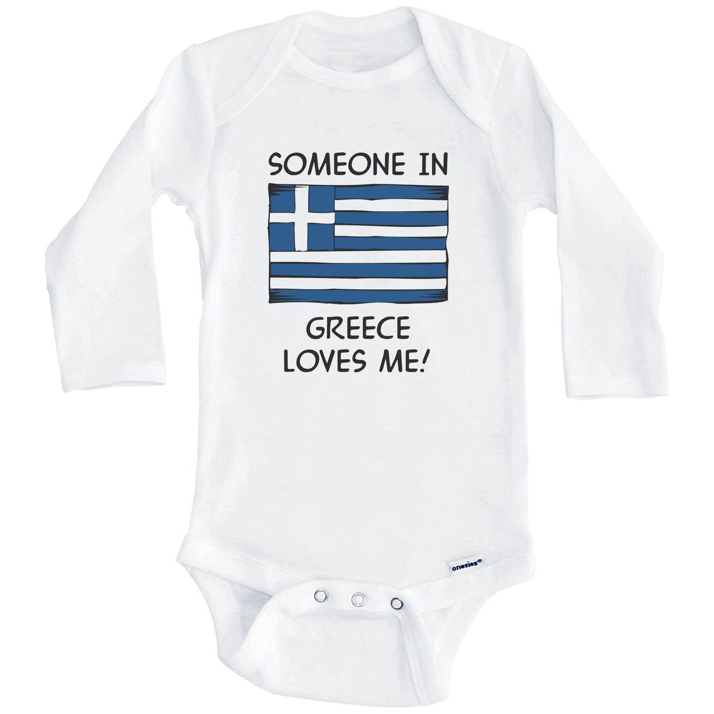 Someone In Greece Loves Me Greek Flag Baby Onesie (Long Sleeves)