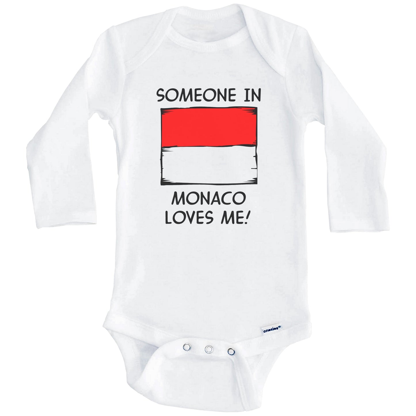 Someone In Monaco Loves Me Monacan Flag Baby Onesie (Long Sleeves)