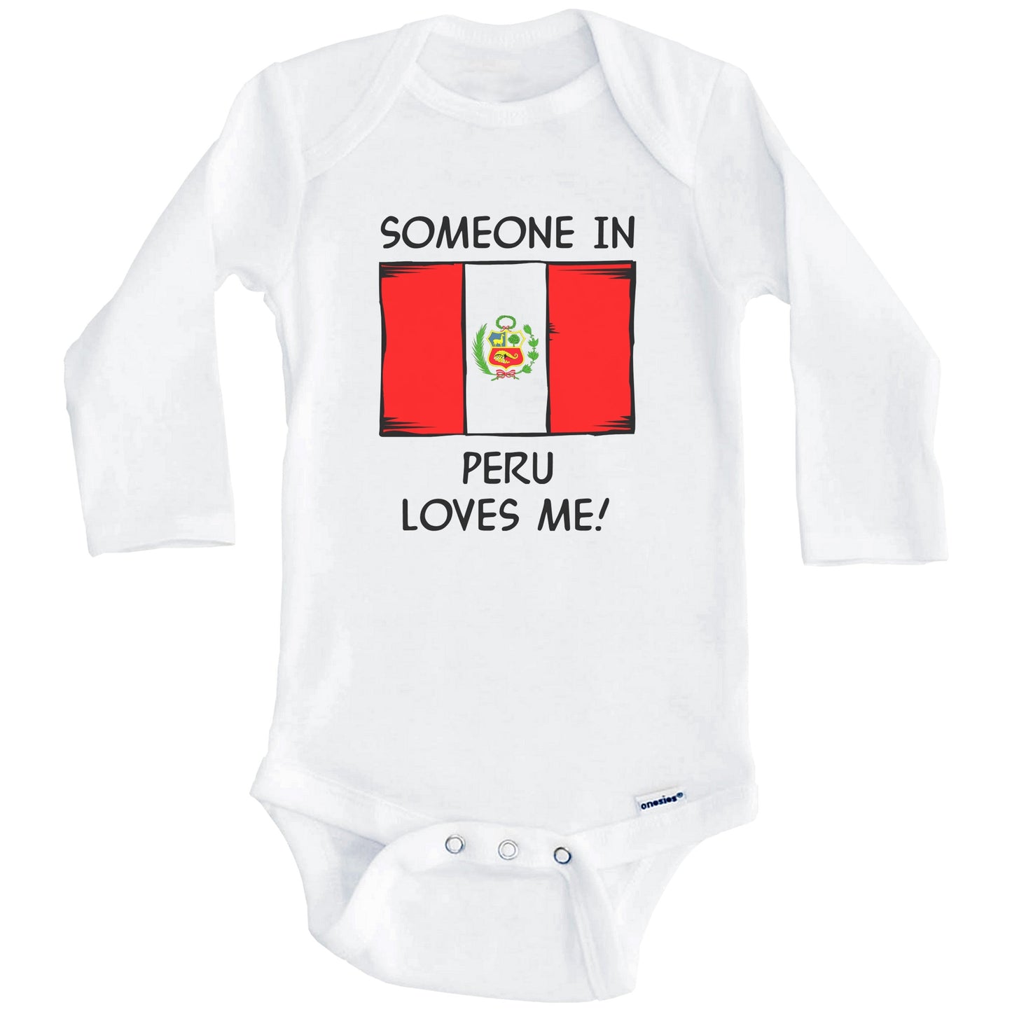 Someone In Peru Loves Me Peruvian Flag Baby Onesie (Long Sleeves)