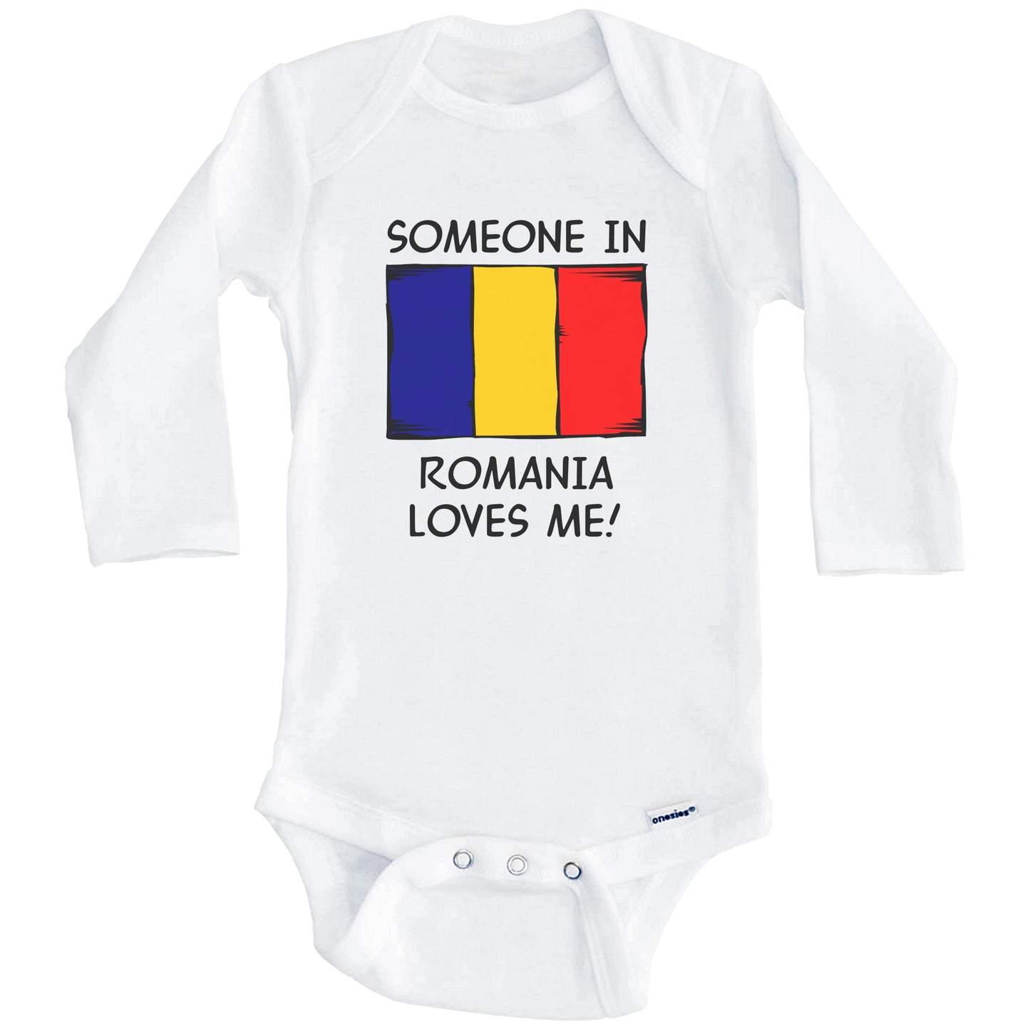 Someone In Romania Loves Me Romanian Flag Baby Onesie (Long Sleeves)