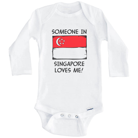 Someone In Singapore Loves Me Singaporean Flag Baby Onesie (Long Sleeves)