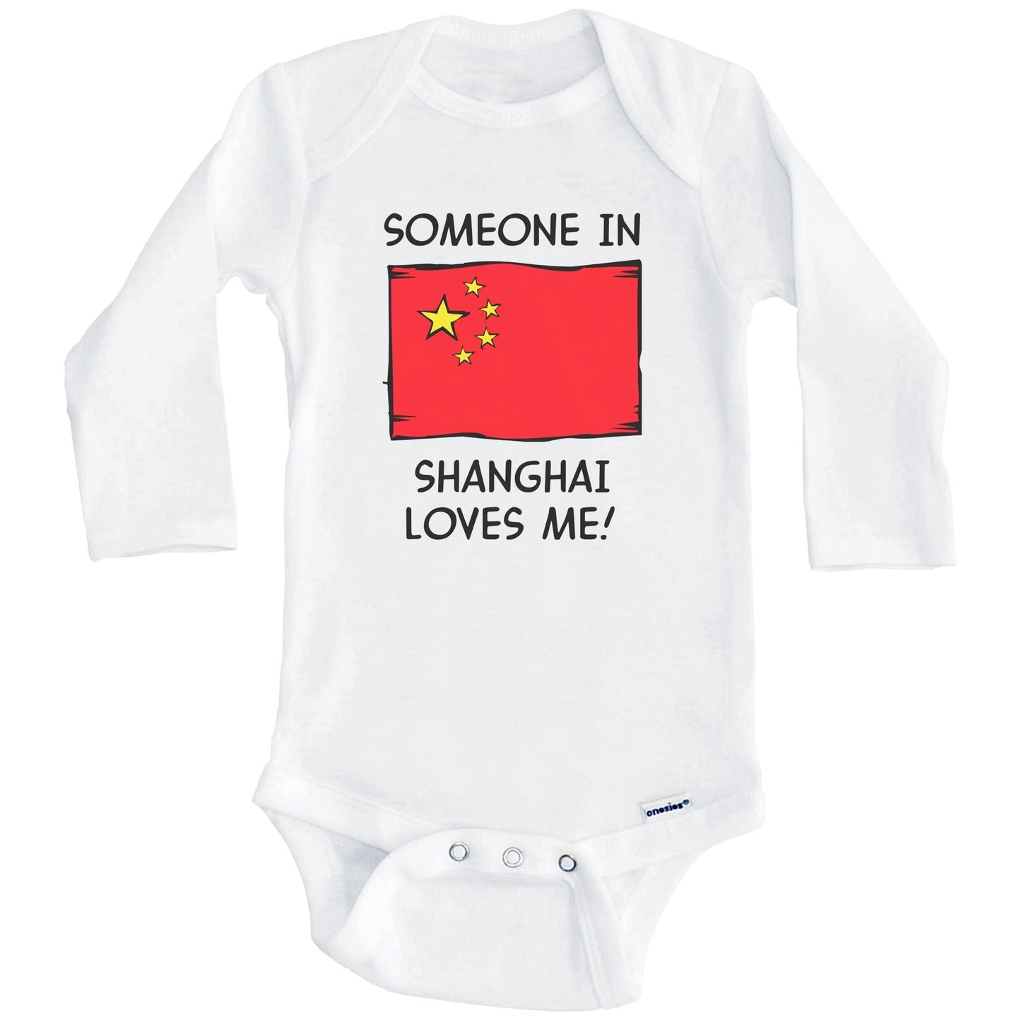 Someone In Shanghai Loves Me Chinese Flag Baby Onesie (Long Sleeves)