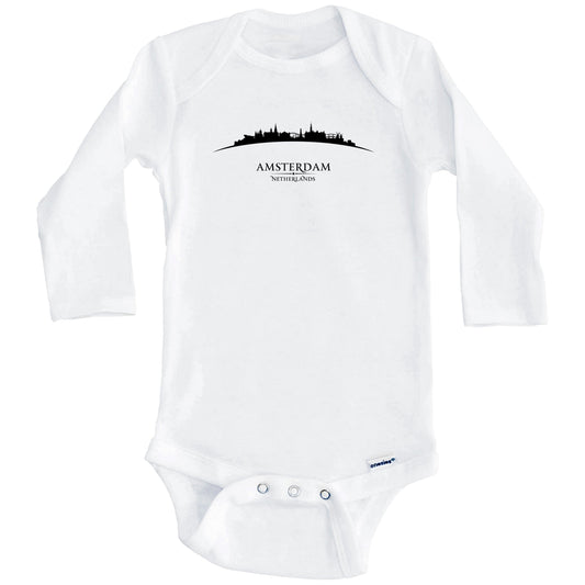 Amsterdam Netherlands Cityscape Downtown Skyline Baby Onesie (Long Sleeves)