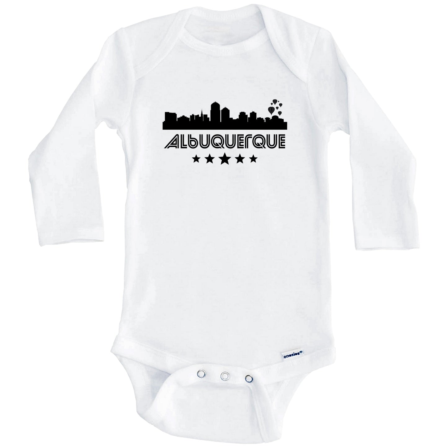 Albuquerque New Mexico Skyline Retro Style Baby Onesie (Long Sleeves)