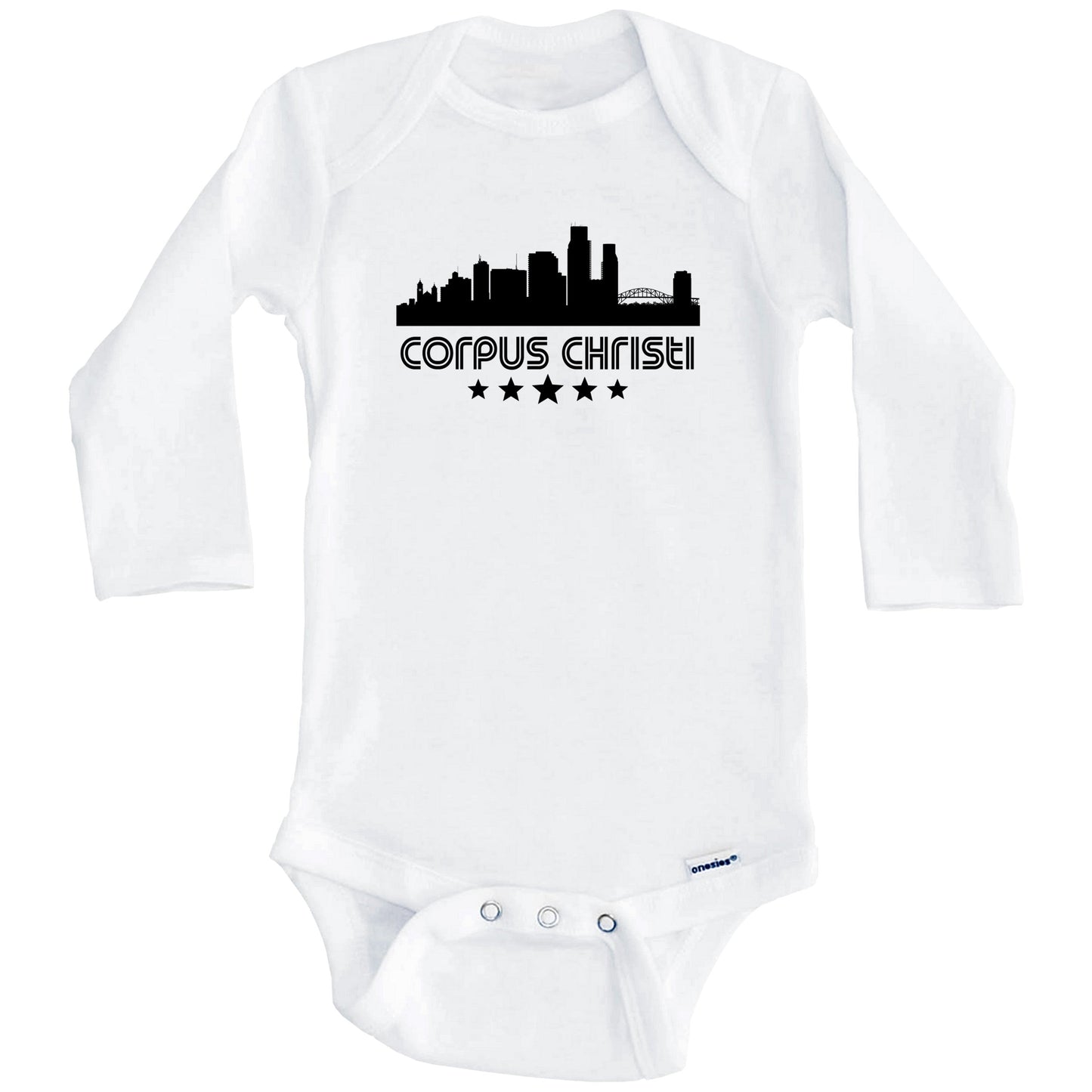 Corpus Christi Texas Skyline Retro Style Baby Onesie (Long Sleeves)
