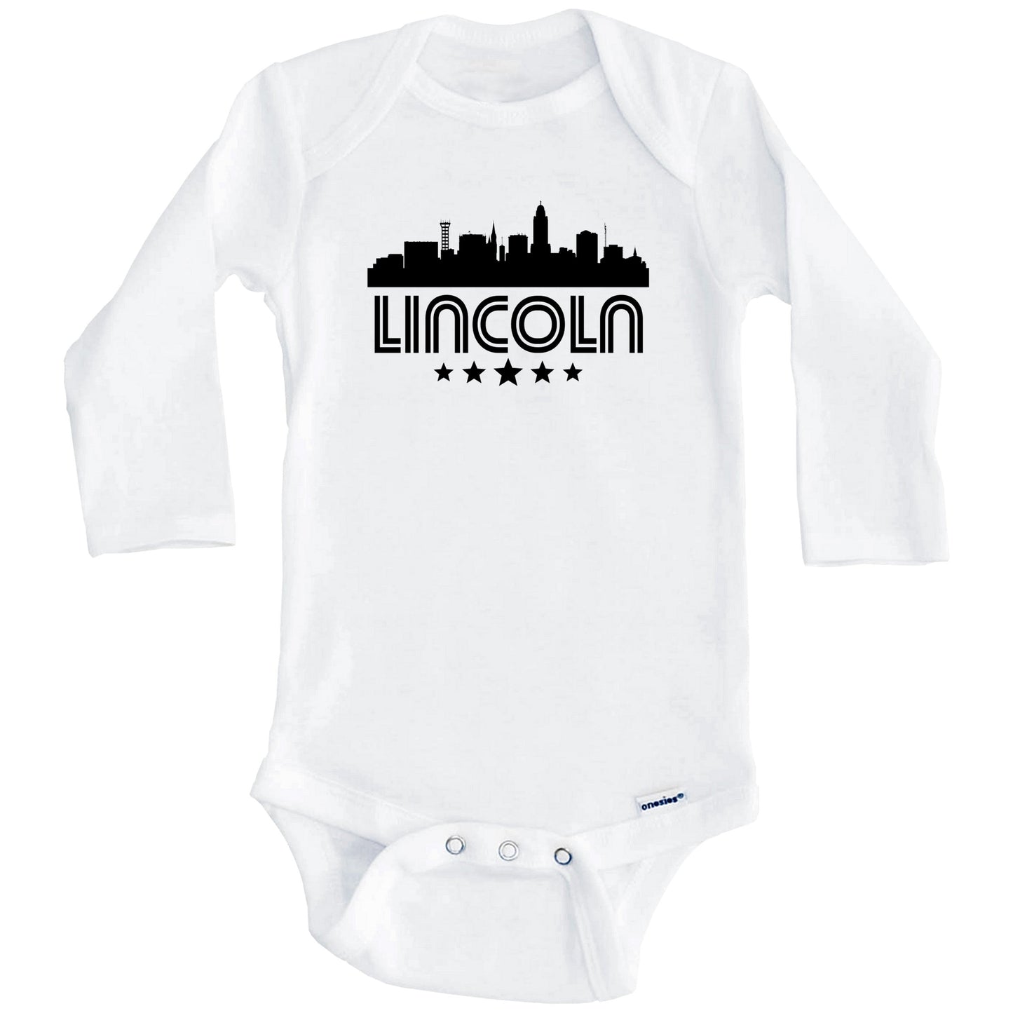 Lincoln Nebraska Skyline Retro Style Baby Onesie (Long Sleeves)
