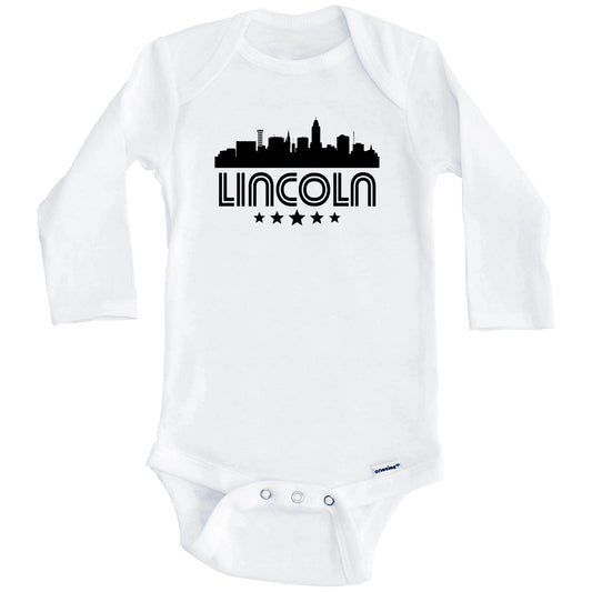 Lincoln Nebraska Skyline Retro Style Baby Onesie (Long Sleeves)