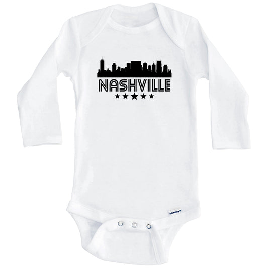 Nashville Tennessee Skyline Retro Style Baby Onesie (Long Sleeves)