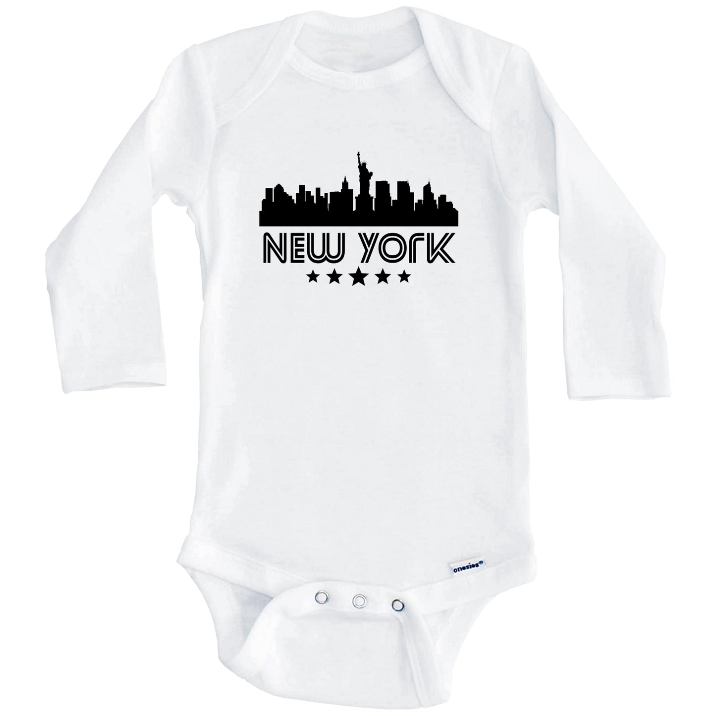 New York City Skyline Retro Style Baby Onesie (Long Sleeves)