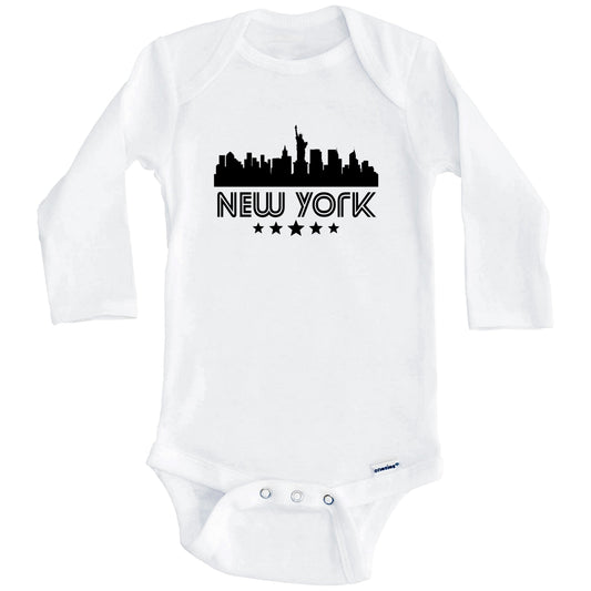 New York City Skyline Retro Style Baby Onesie (Long Sleeves)