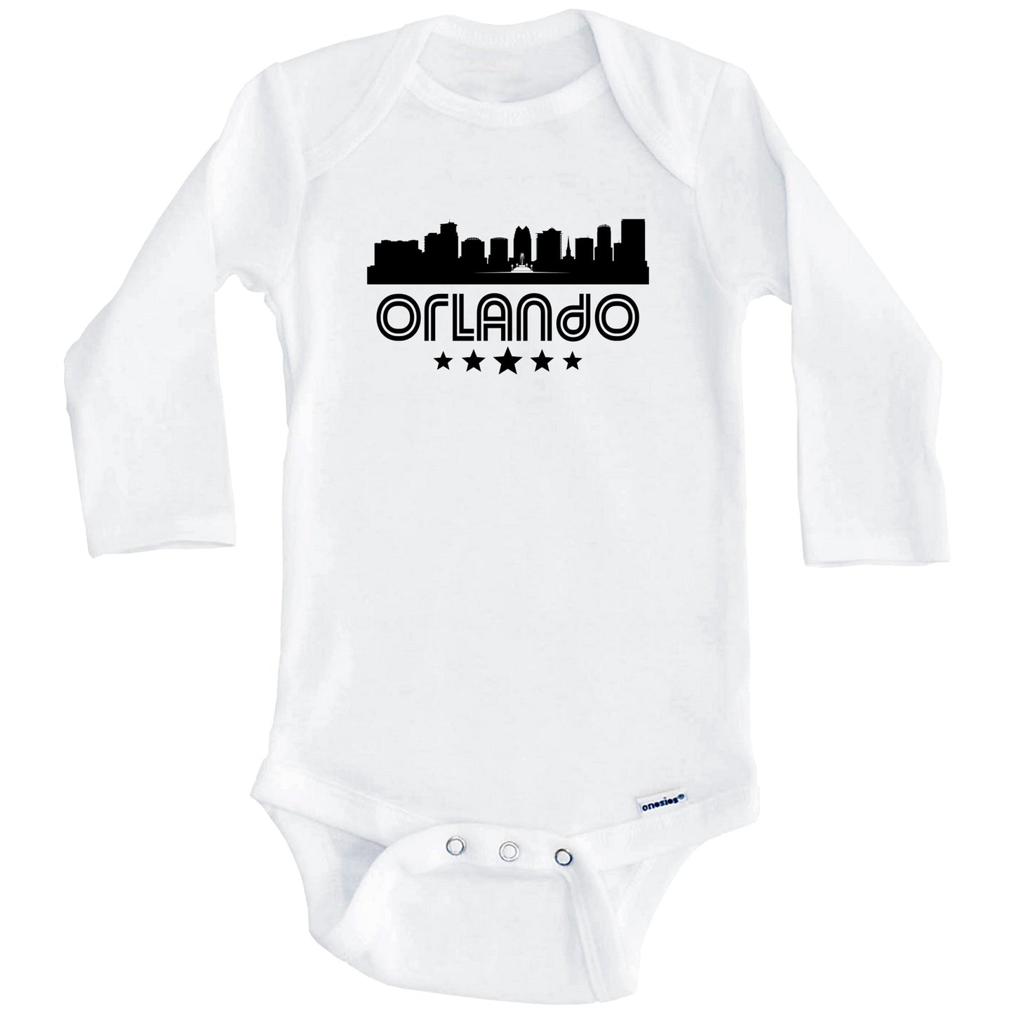 Orlando Florida Skyline Retro Style Baby Onesie (Long Sleeves)