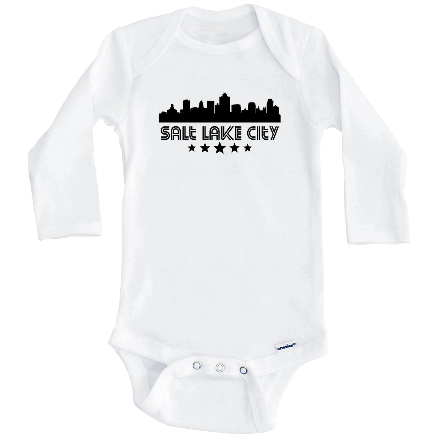 Salt Lake City Utah Skyline Retro Style Baby Onesie (Long Sleeves)