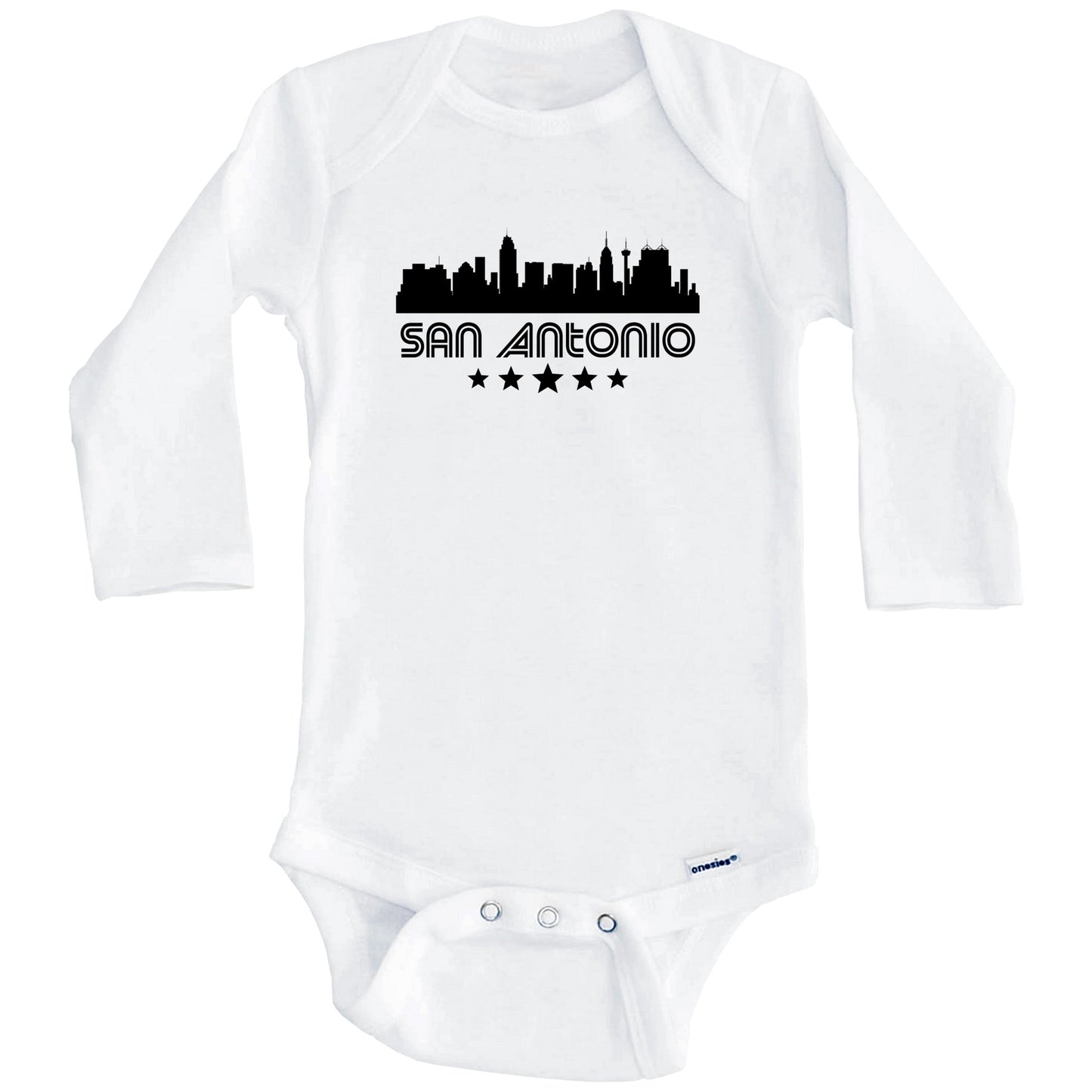 San Antonio Texas Skyline Retro Style Baby Onesie (Long Sleeves)
