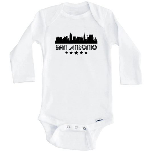 San Antonio Texas Skyline Retro Style Baby Onesie (Long Sleeves)