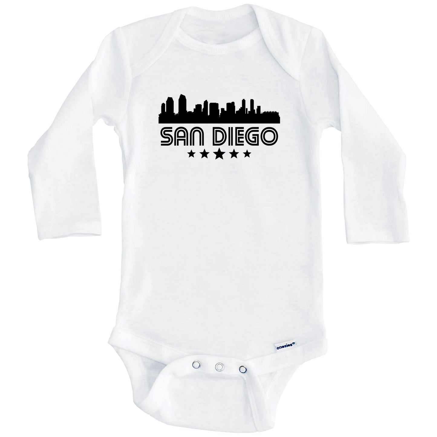 San Diego California Skyline Retro Style Baby Onesie (Long Sleeves)