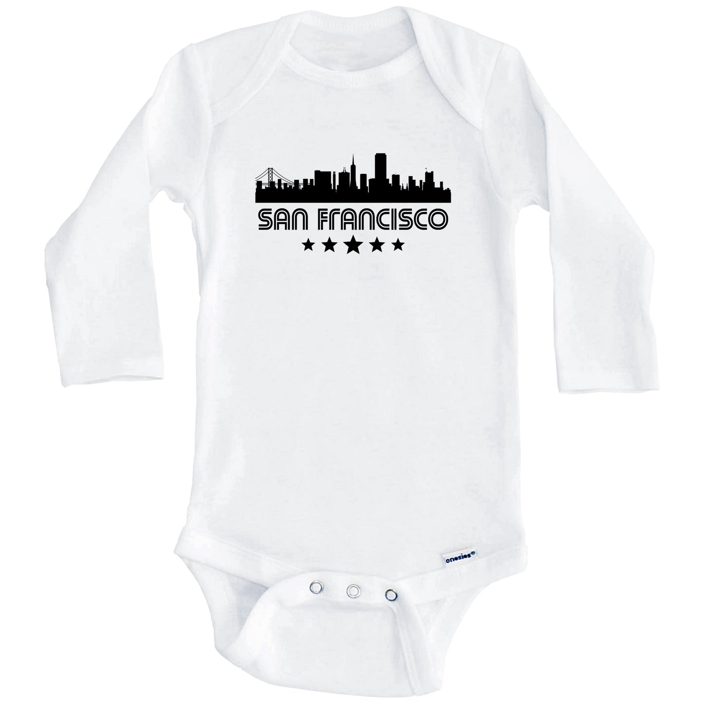 San Francisco California Skyline Retro Style Baby Onesie (Long Sleeves)