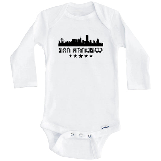 San Francisco California Skyline Retro Style Baby Onesie (Long Sleeves)