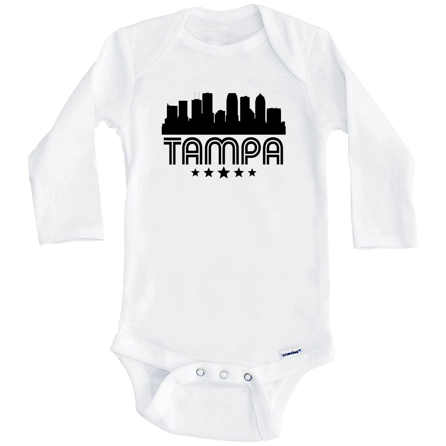 Tampa Florida Skyline Retro Style Baby Onesie (Long Sleeves)