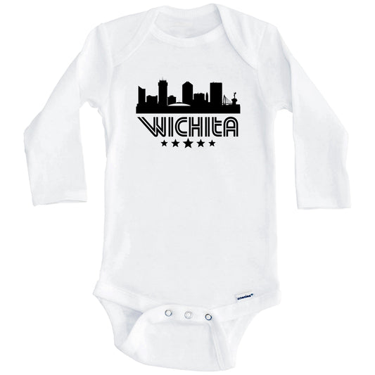 Wichita Kansas Skyline Retro Style Baby Onesie (Long Sleeves)