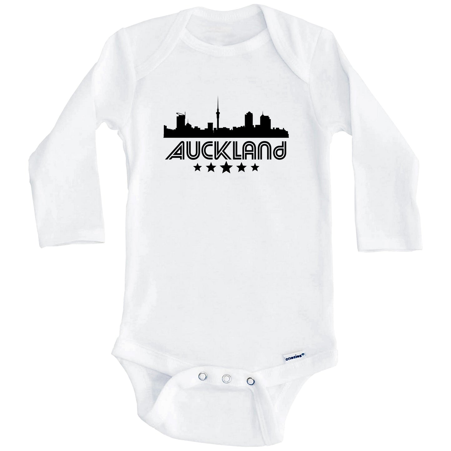 Auckland New Zealand Skyline Retro Style Baby Onesie (Long Sleeves)