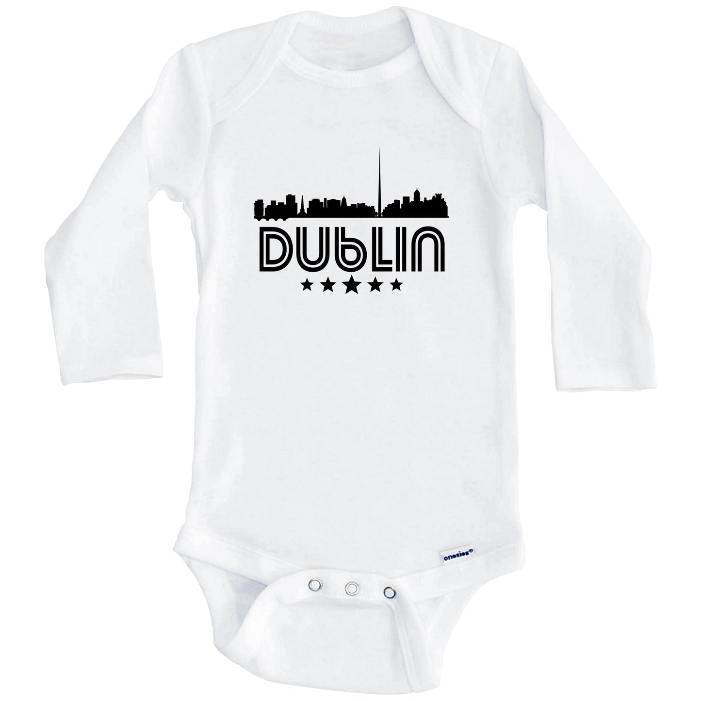 Dublin Ireland Skyline Retro Style Baby Onesie (Long Sleeves)