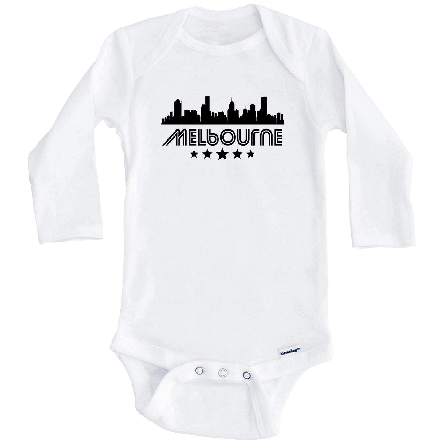 Melbourne Australia Skyline Retro Style Baby Onesie (Long Sleeves)